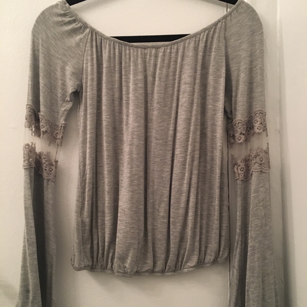POL Off The Shoulder Lace Inset Blouse Sz XS - Picture 5 of 6